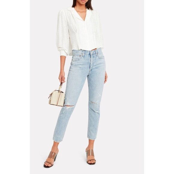 Agolde Jamie Classic High Rise  Distressed Button Fly Jeans Blue SZ 26 - Picture 2 of 16